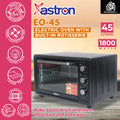 Astron EO45 Electric Convection Oven - Black | 45 Liter Capacity | Built-in Rotisserie | Multi- Function| Interior Lamp | Heavy Duty | 1800W