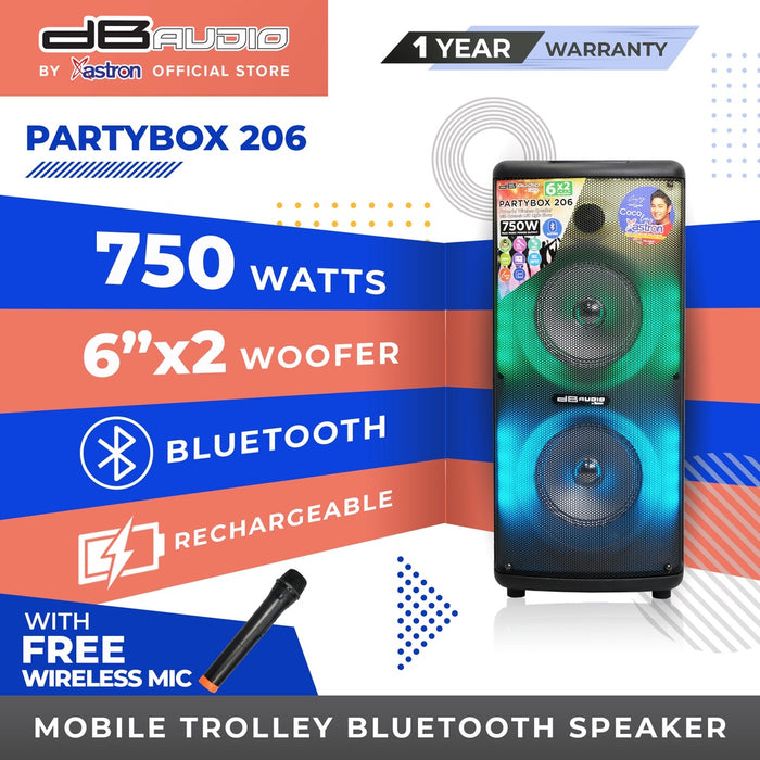 Db Audio PARTYBOX-206 Mobile trolley bluetooth speaker | 6" x 2 woofer | 750W | rechargeable