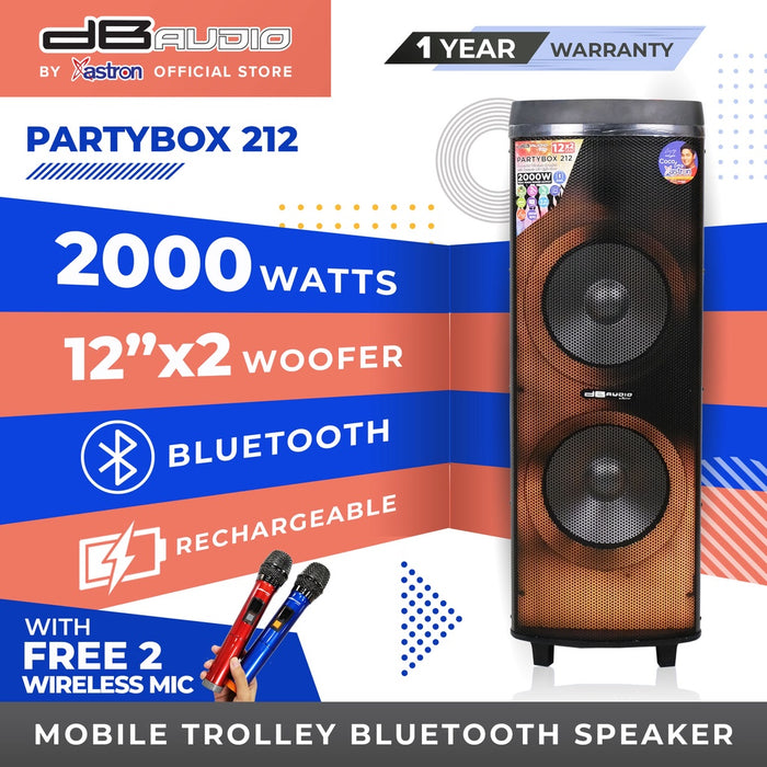 Db Audio PARTYBOX-212 Mobile trolley bluetooth speaker | 12" x 2 woofer | 2000W | rechargeable