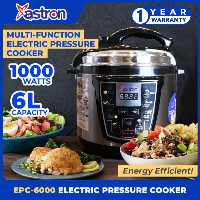 Astron EPC6000 Electric Pressure Cooker 6L Capacity Multi-Function Energy Efficient Non-Stick Teflon Inner Pot Extra Thick Body 1000W