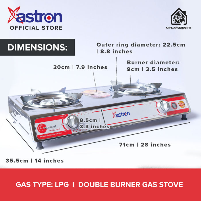 Astron GS-88 Heavy Duty Double Burner Gas Stove  Stainless Body