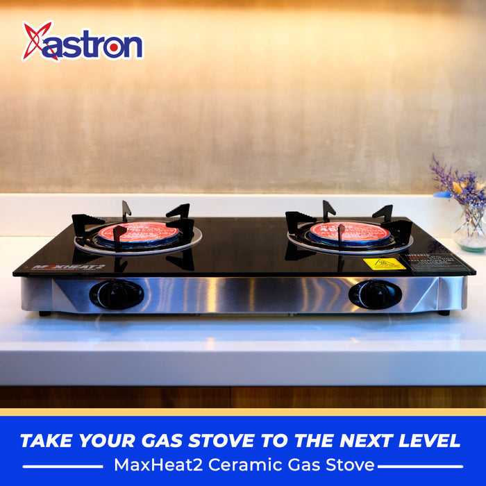 Astron MAXHEAT2 Double Burner Ceramic Gas Stove with Tempered Glass Top  infrared burner