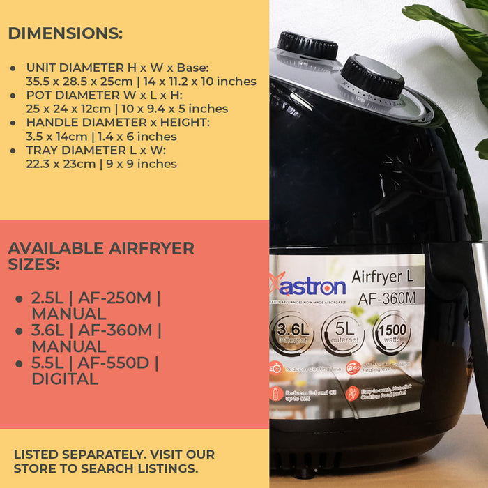 Astron AF360-M 3.6L Turbo Airfryer (Large Size) (1500W) (1 Year Warranty)