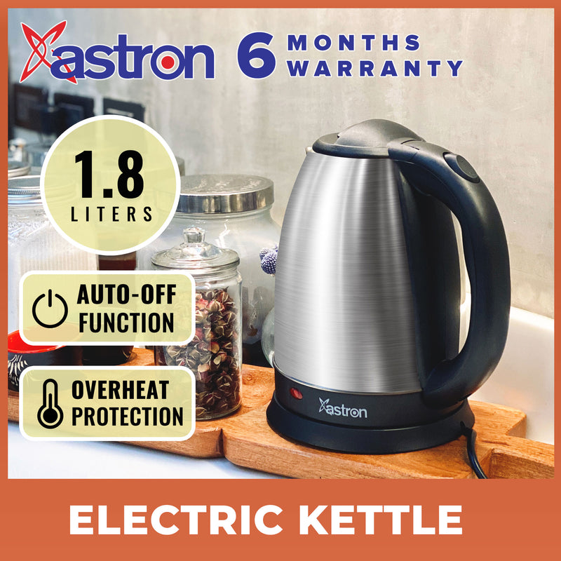 Astron EXPRESSO1.8 Electric Kettle/Espresso Pot - Silver | 1.8 Liter Capacity | Dual Function | Quick-Boil | Overheat Protection