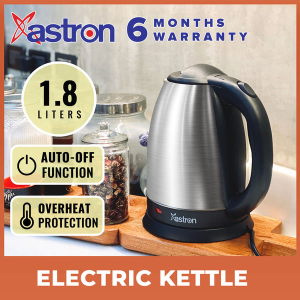 Astron EXPRESSO1.8 Electric Kettle/Espresso Pot - Silver | 1.8 Liter Capacity | Dual Function | Quick-Boil | Overheat Protection