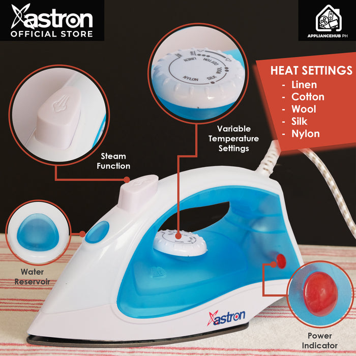 Astron PFI-1329T Dry and Steam Electric Flat Iron (1200W) with FREE cup  built-in steamer