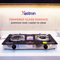 Astron DUALFLAME Double Burner Gas Stove - Tempered Glass Top | Ceramic and Metal | Infrared burner