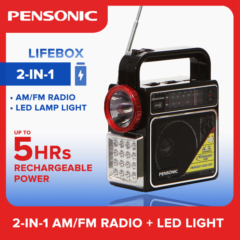 Astron LIFEBOX AM/FM Radio with LED Light – Rechargeable | Lightweight | Loud Speaker