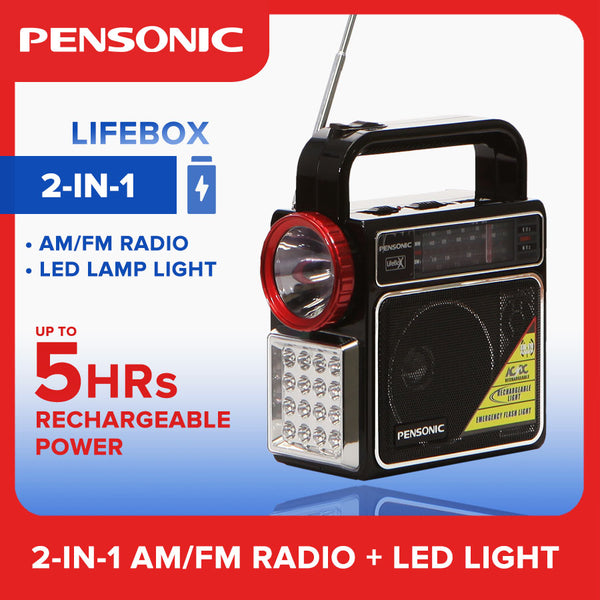 Astron LIFEBOX AM/FM Radio with LED Light – Rechargeable | Lightweight | Loud Speaker