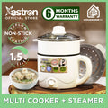 Astron Multi-Cooker & Pot Steamer - Pastel Green | 1.5L Capacity | 600W | Non-Stick Teflon | Electric Cooker