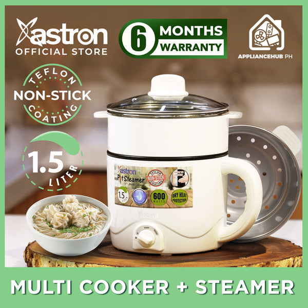 Astron Multi-Cooker & Pot Steamer - Pastel Green | 1.5L Capacity | 600W | Non-Stick Teflon | Electric Cooker