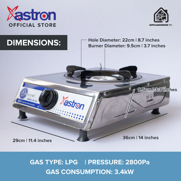 Astron GS-188 Heavy Duty Single Burner Gas Stove  Stainless Body