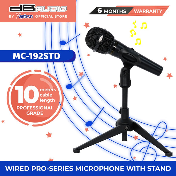 Db Audio by Astron MC192STD Wired Pro-Series Microphone with Stand | 10 Meter Cable | Metal Body | Anti-slip | Studio-Quality Sound | Feedback Control