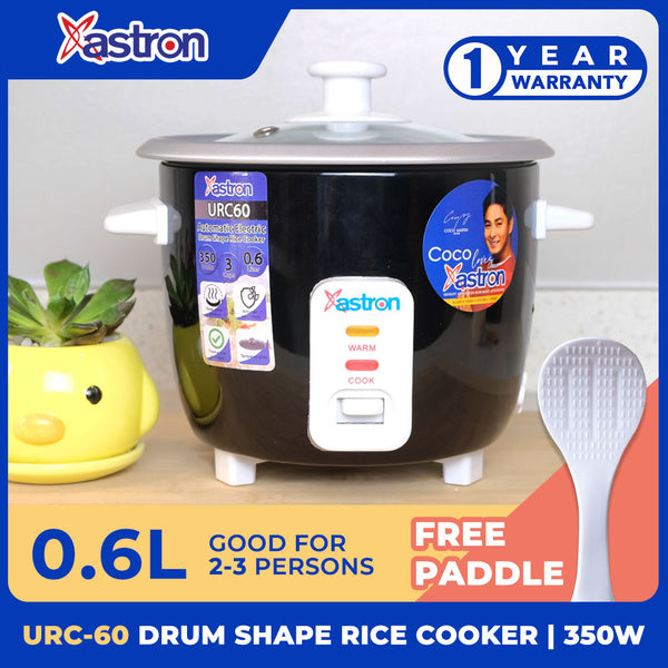 Astron URC60 Drum Shape Rice Cooker - 0.6 Liter Capacity | Aesthetic Small Rice Cooker | 3 cups | 350W | Ideal for 2-3 persons | Minimalist | Free Paddle