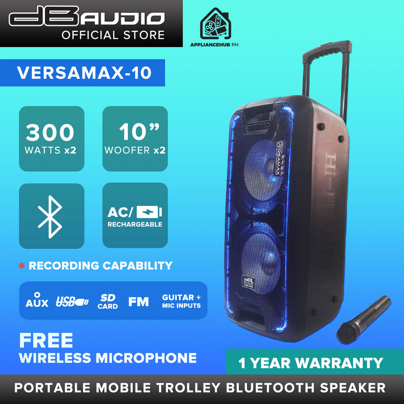 [FREE Wireless Microphone] Db Audio Versamax Portable Mobile Trolley Bluetooth Speaker HIFI Boombox (10 inch woofers x 2) (300W x 2)