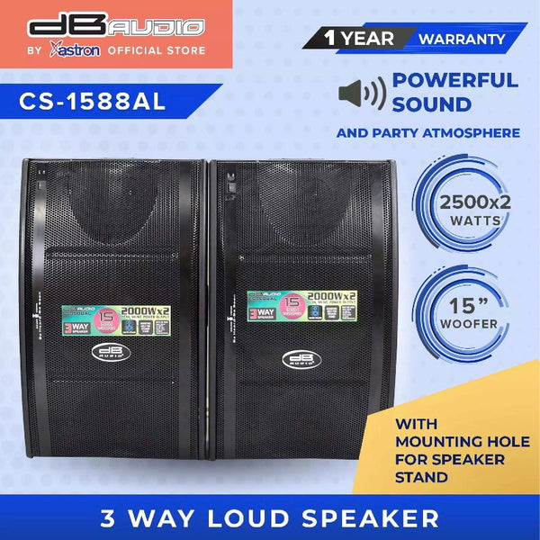 Db Audio by Astron CS1588AL 3 Way Loud Speaker | 2500 x 2 watts | 15" woofer | with LED light | Speaker Stand Compatible