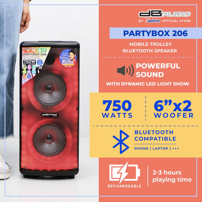 Db Audio PARTYBOX-206 Mobile trolley bluetooth speaker | 6" x 2 woofer | 750W | rechargeable