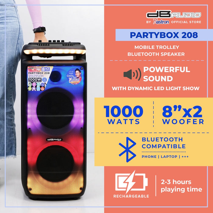 Db Audio PARTYBOX-208 Mobile trolley bluetooth speaker | 6" x 2 woofer | 750W | rechargeable