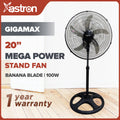 Astron Gigamax 20” Electric Stand Fan - Black | Heavy-Duty Cooling | XXL Design | 100W Mega Airflow