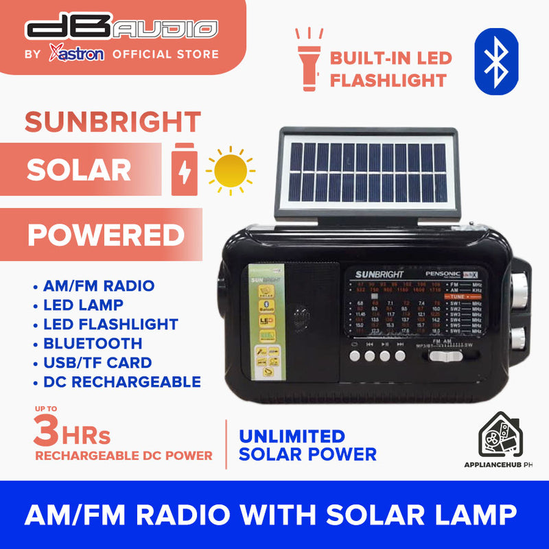 Db Audio SUNBRIGHT Solar-Powered Radio | AM/FM | Flashlight | LED Lamp | Bluetooth | Emergency Use | TF Card