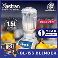 Astron BL153 Everyday Glass Jug Blender - White | 1.5 Liter Capacity | Stainless Steel Blade | Daily Use | Compact and Reliable
