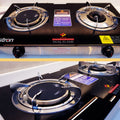 Astron DUALFLAME Double Burner Gas Stove - Tempered Glass Top | Ceramic and Metal | Infrared burner