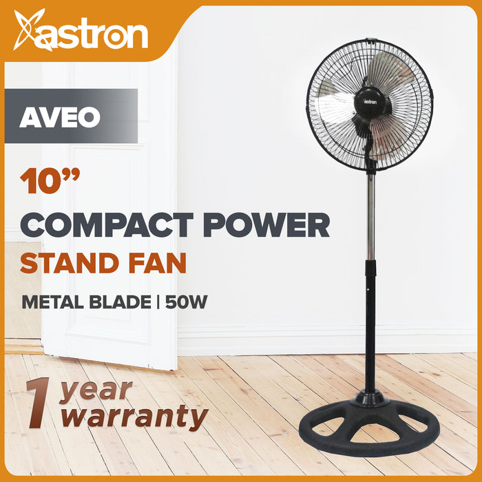 Astron Aveo Stand Fan with 10" Metal Blade (Black) Electric Fan Compact Design