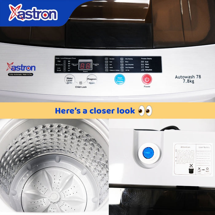 Astron AUTOWASH78 7.8 kg Automatic Washing Machine (Wash and Dry) | Rust Proof Plastic Body | Fully