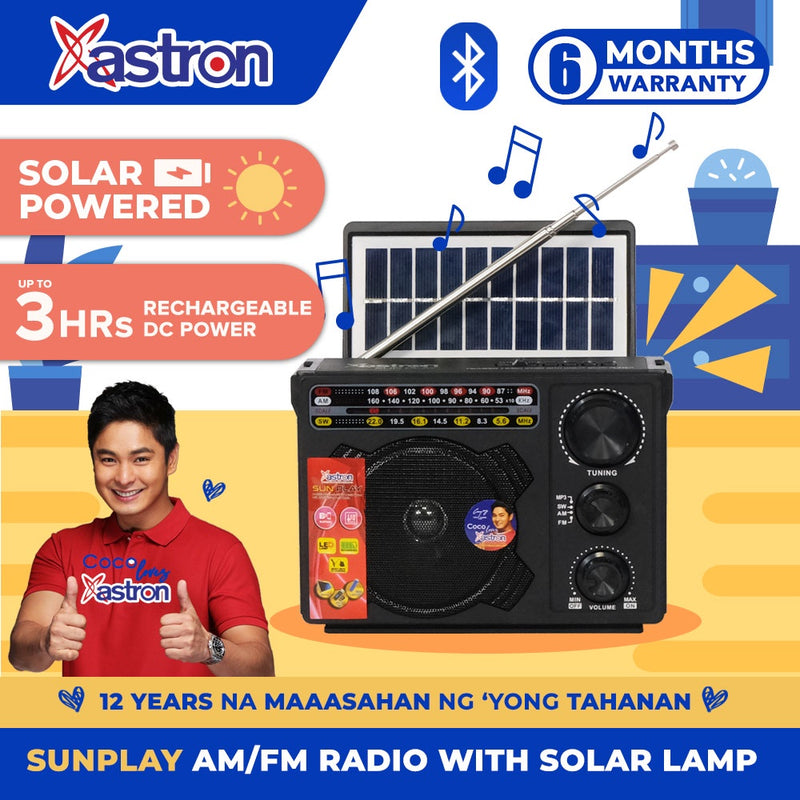 Astron SUNPLAY AM/FM Radio with Solar Lamp| LED lamp | Bluetooth | USB/TF card | DC rechargeable
