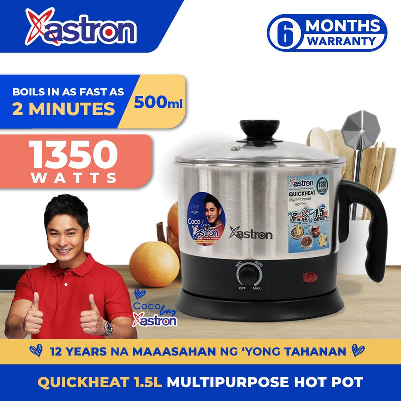 Astron QUICKHEAT 1.5L multipurpose hot pot | 1350 watts | boils as fast as 2 minutes (500ml)