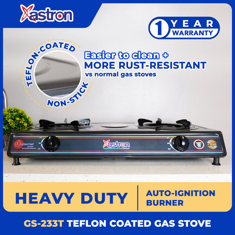 Astron GS-233T Teflon-Coated Double Burner Gas Stove  Heavy Duty  Non-stick Gas Stove  Easy to Clean