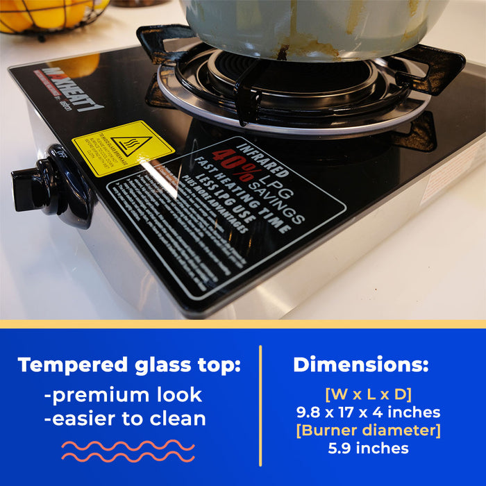 Astron MAXHEAT1 Single Burner Ceramic Gas Stove with Tempered Glass Top  infrared burner