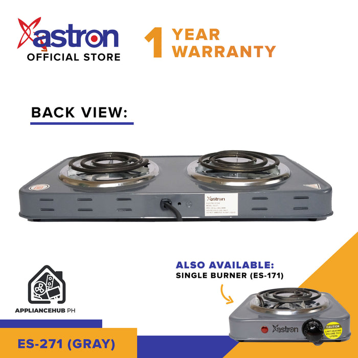 Astron ES-271 Double Burner Portable Electric Stove (Gray) (1000W x 2)