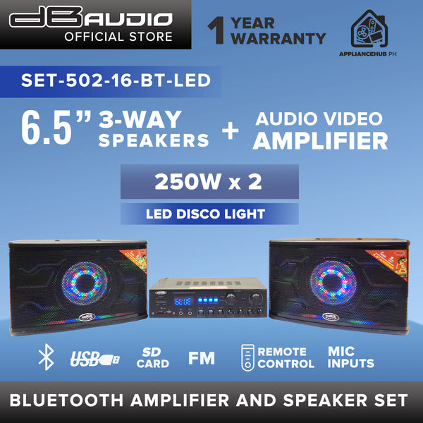 Db Audio SET-502-16 BT-LED 6.5" Bluetooth Speaker and Amplifier Set (250W x 2) (3-way)
